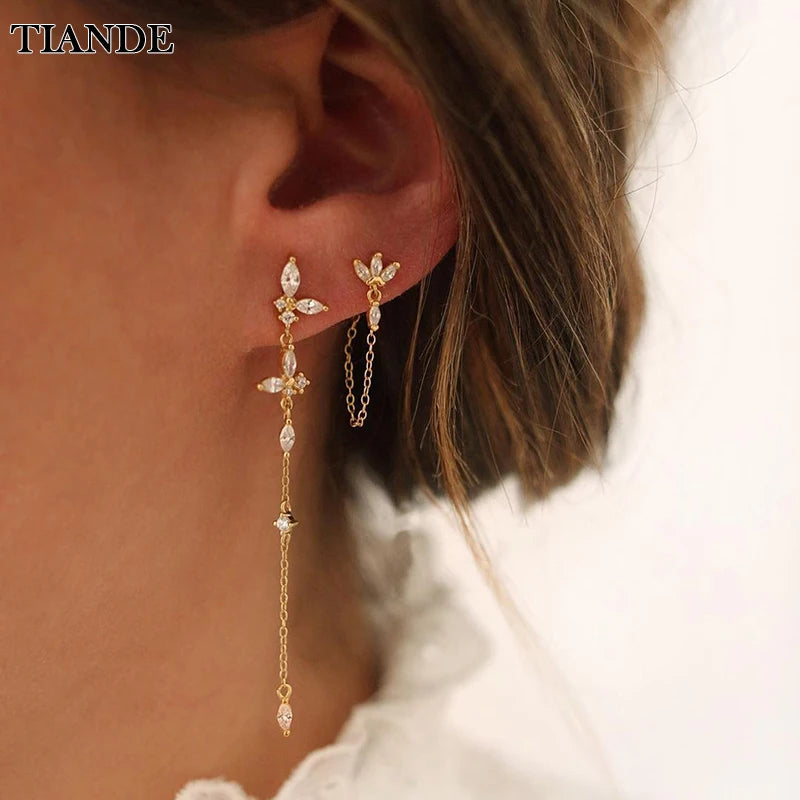 Luxe Line Drop Chain Earrings Lotus Silver