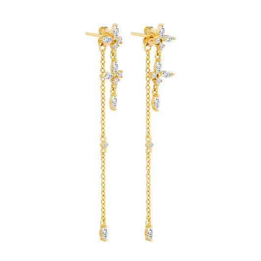 Luxe Line Drop Chain Earrings Marquise Gold