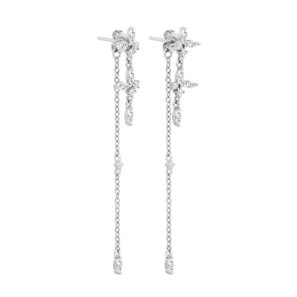 Luxe Line Drop Chain Earrings Marquise Silver